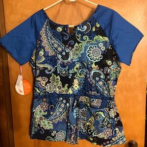 Reversible Scrub Designed Top - Shirt, Blue-Black 2-sided, Adjustable size